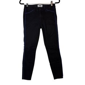 PAIGE Black Skinny Jeans Blue Piping Trim Women's Size 27 Mid Rise Preppy‎ USA